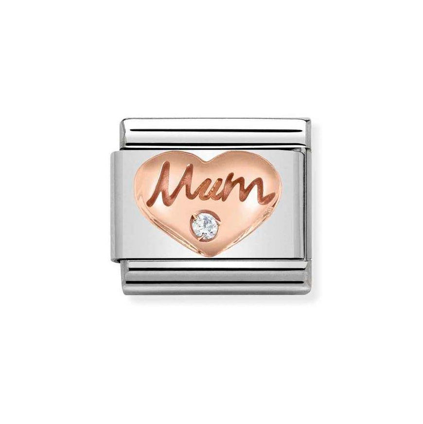 Nomination Classic Rose Gold Plated & White Cubic Zirconia Mum Heart Charm