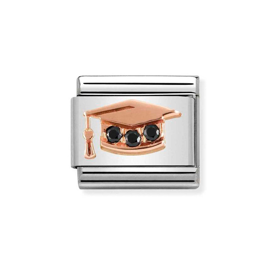 Nomination Classic Rose Gold & Black Cubic Zirconia Graduation Hat Charm