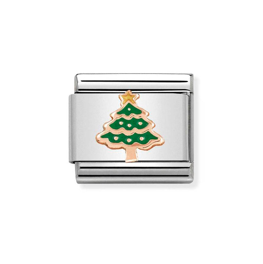 Nomination Classic Rose Gold and Green Christmas Tree Charm