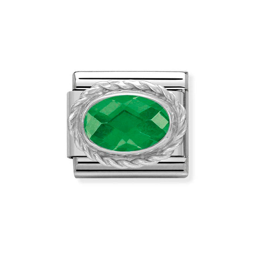 Nomination Silver Composable Classic Faceted Cz Emerald Green Charm