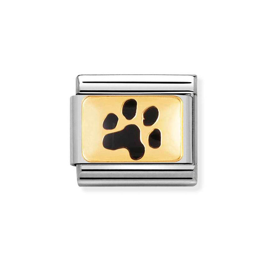 Nomination Gold Charm with Black Paw Print