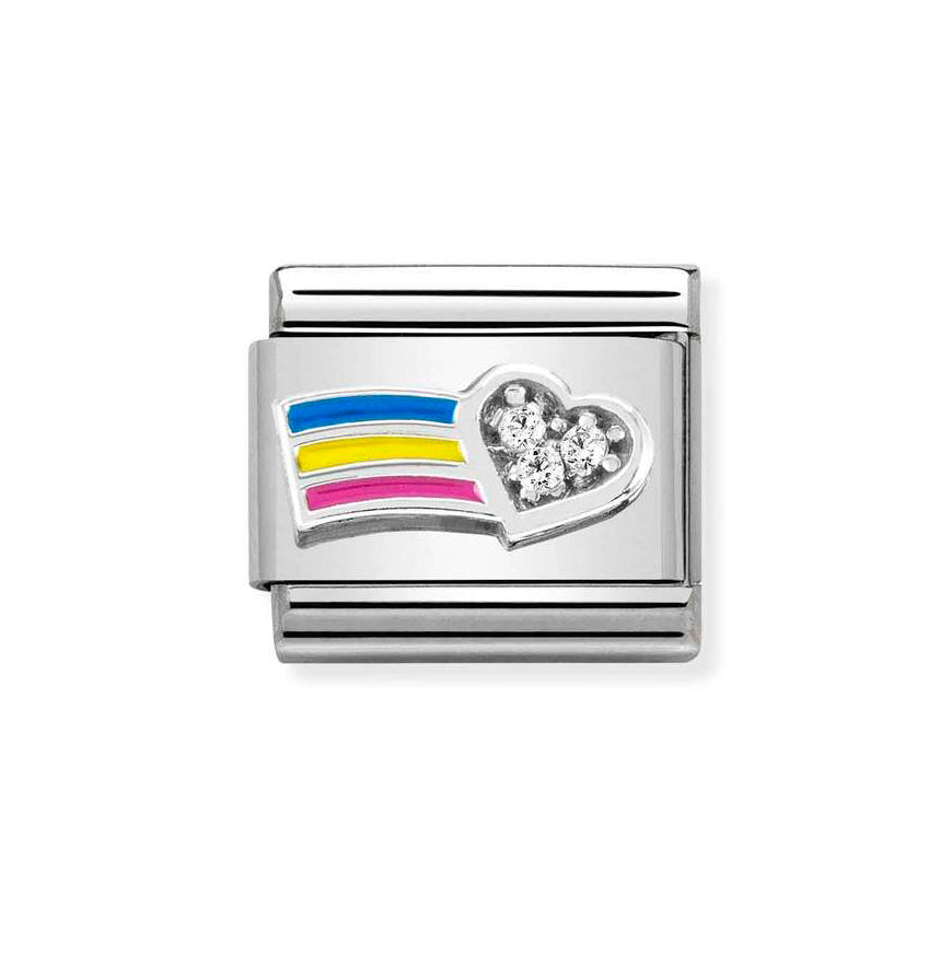 Nomination Classic Silver CZ Heart Rainbow Charm