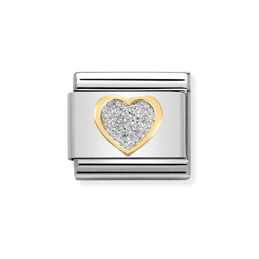 Nomination Composable Classic 18K Gold Heart Silver Glitter Charm