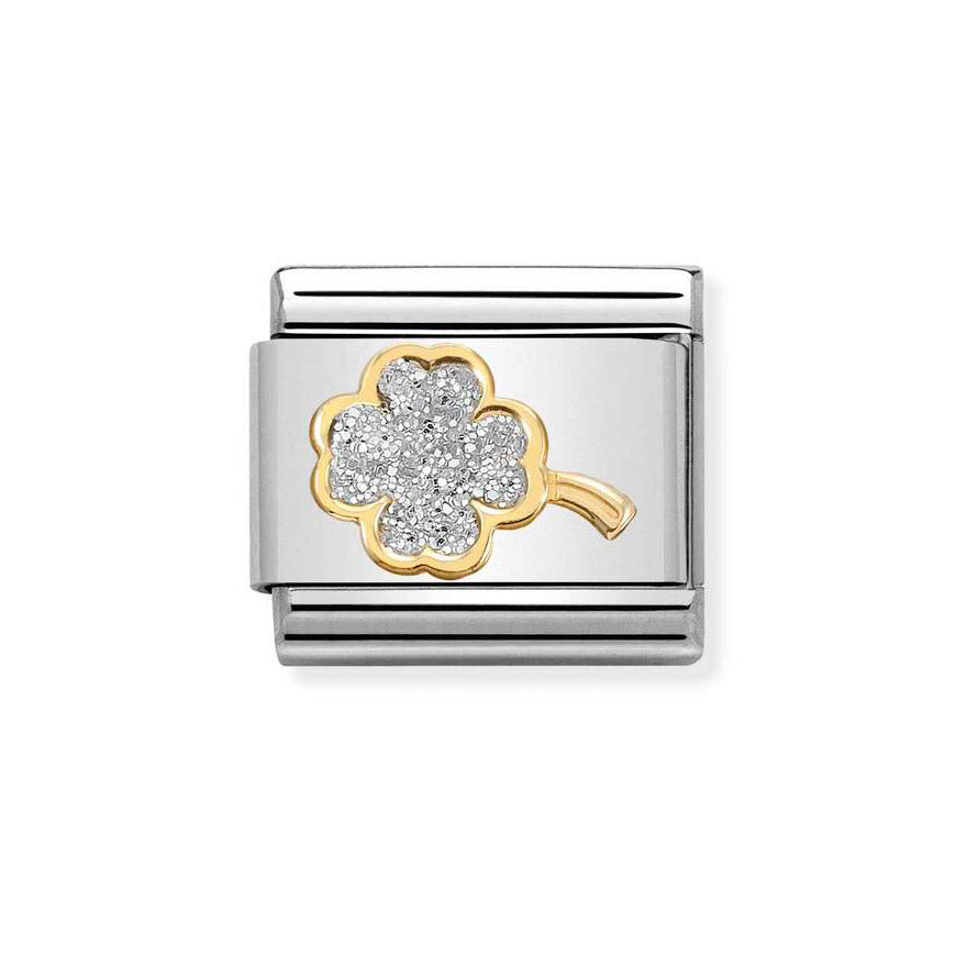 Nomination Classic Composable Classic 18K Gold Four Leaf Clover Silver Glitter  Charm