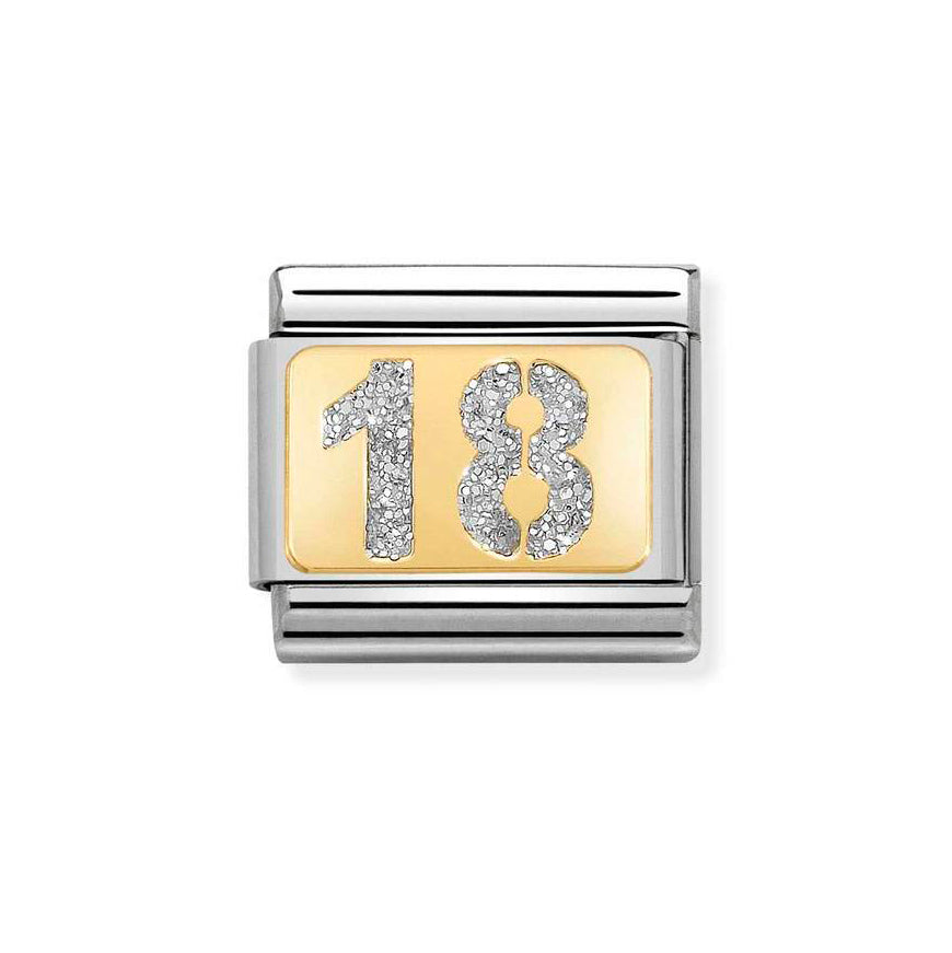 Nomination Composable Classic 18K Gold Number 18 Silver Glitter Charm