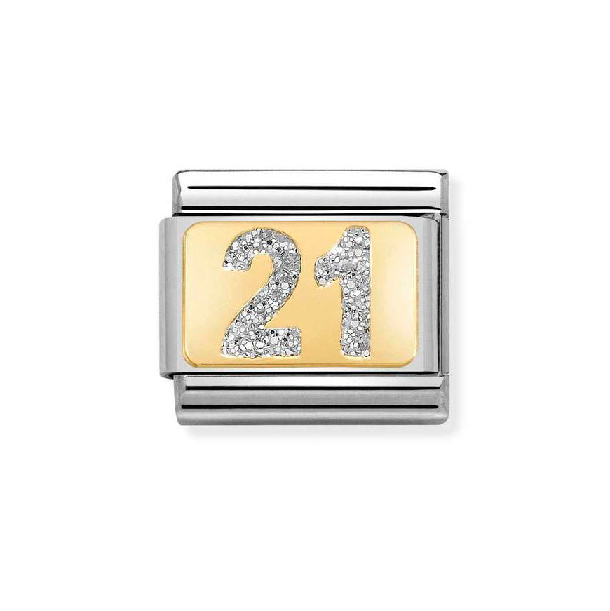 Nomination Composable Classic 18K Gold Number 21 Silver Glitter Charm