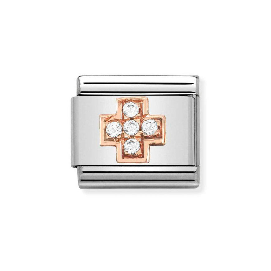 Nomination Classic 9ct Rose Gold CZ Cross Charm