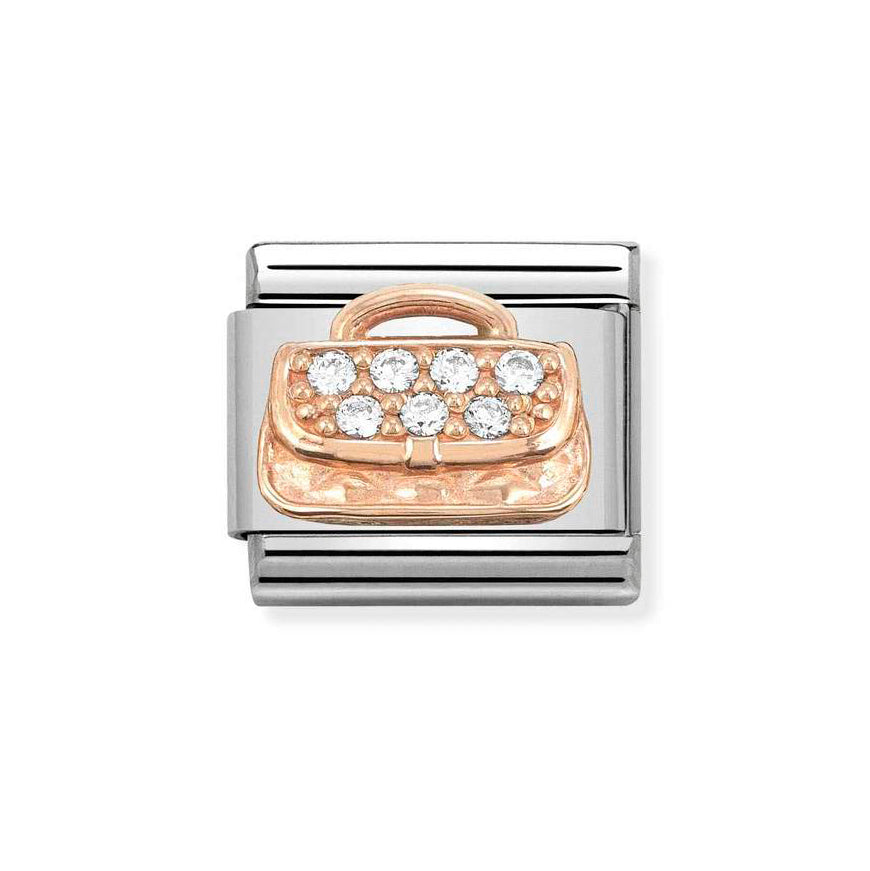 Nomination Classic 9ct Rose Gold CZ Handbag Charm