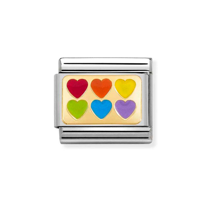 Nomination Gold Composable Classic Rainbow 6 Hearts Charm