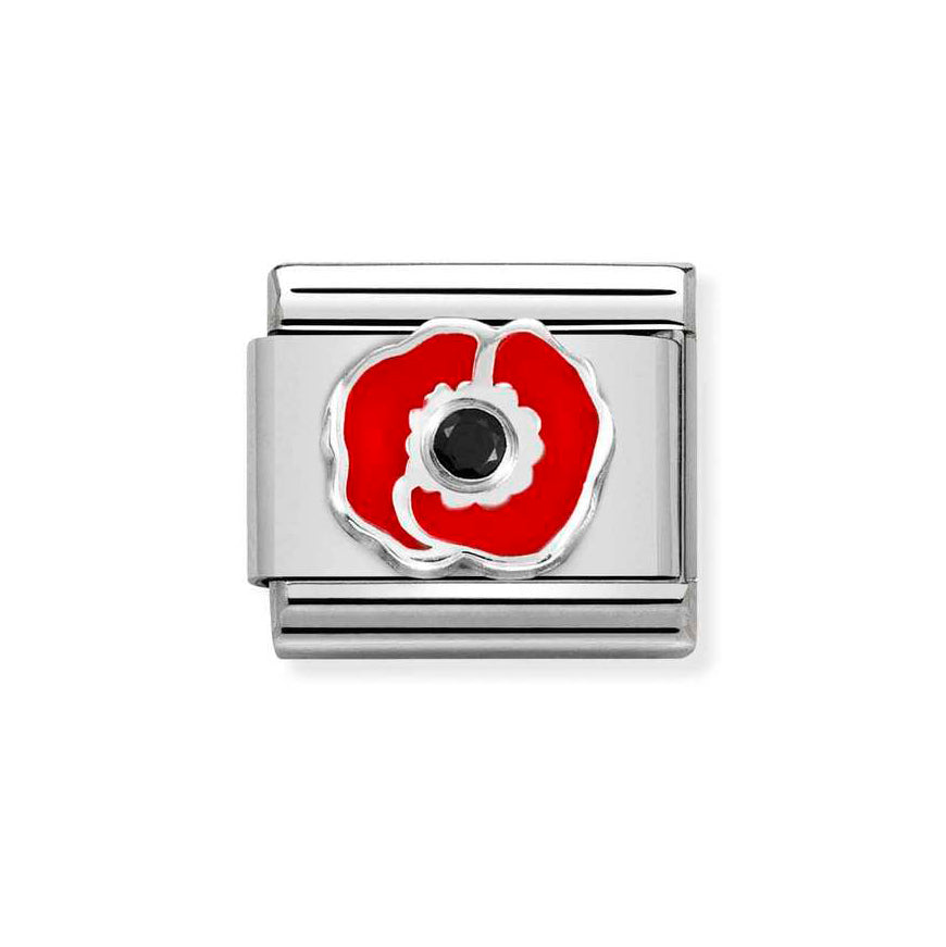 Nomination Silver Red Enamel And Black Cubic Zirconia Poppy Charm