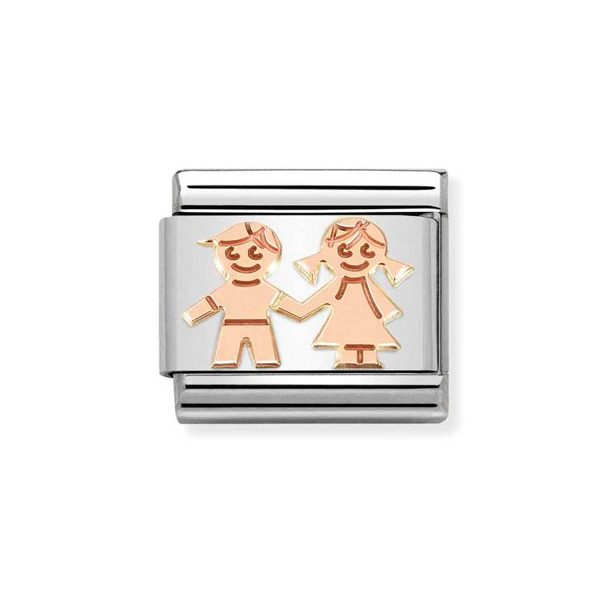 Nomination Silver And Rose Gold Siblings Holding Hands Charm