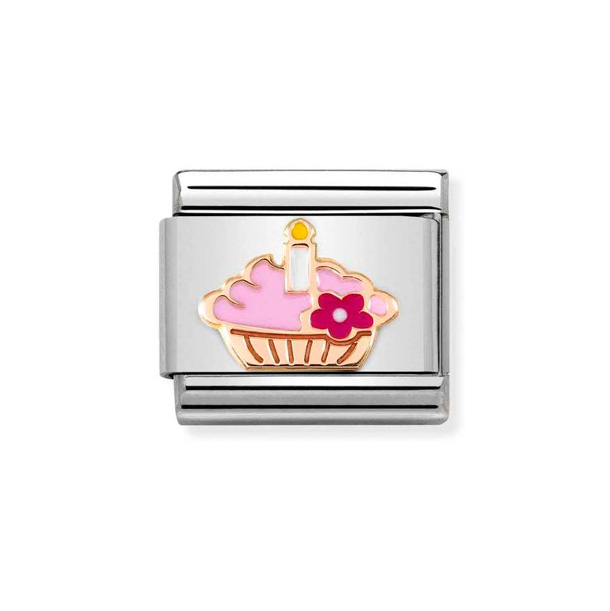 Nomination Silver And Rose Gold Cupcake Enamel Pink And Red Charm