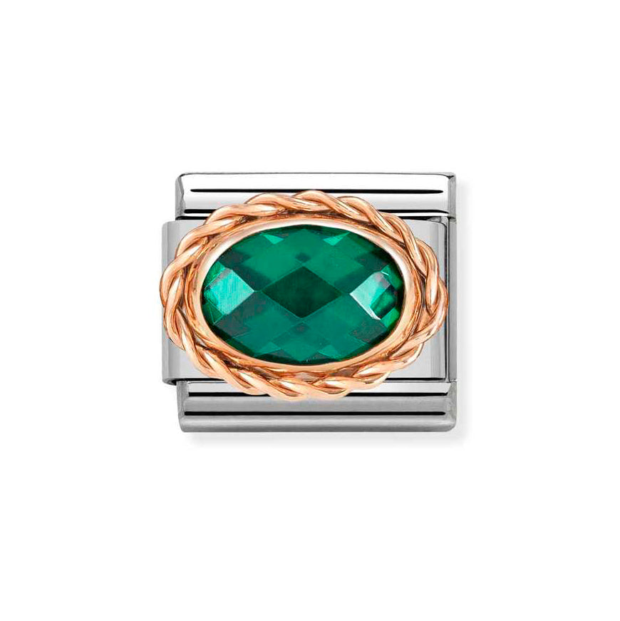 Nomination Rose Gold Composable Classic Faceted Oval Emerald Green Stone Charm