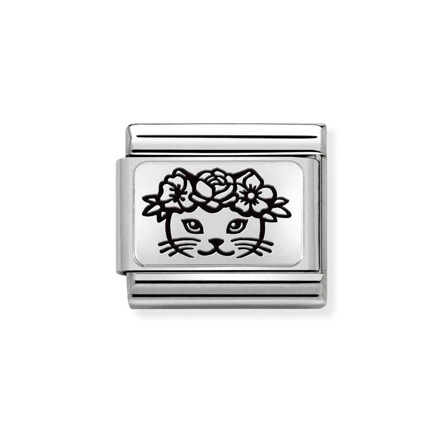 Nomination Silver Composable Classic Cat With Flowers Charm