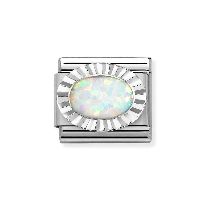 Nomination Silver Composable Classic Diamond Oval White Opal Charm