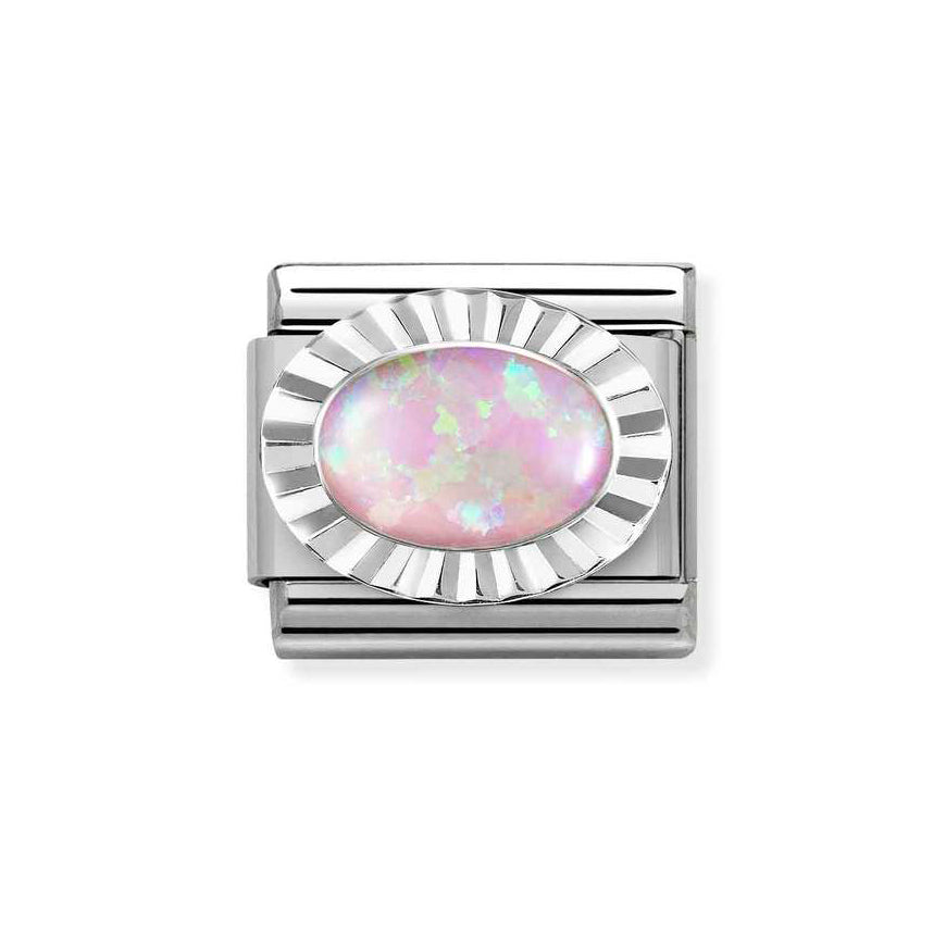 Nomination Silver Classic Diamond Oval Pink Opal Charm