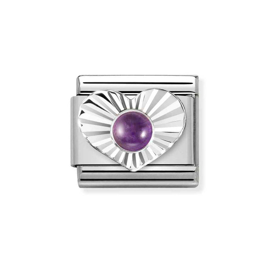 Nomination Silver Composable Classic Diamond Heart Amethyst Charm