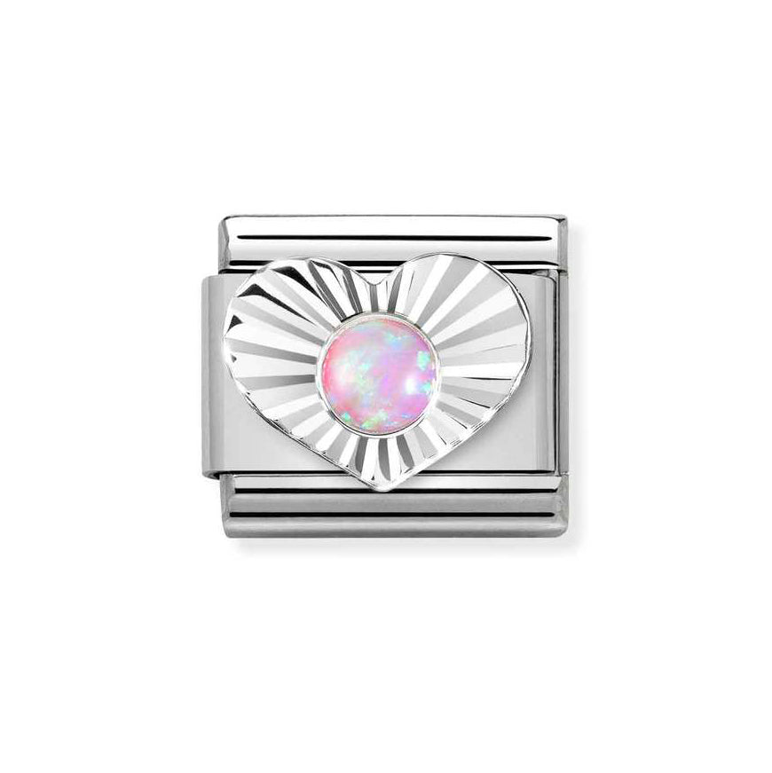 Nomination Silver Composable Classic Diamond Heart Pink Opal Charm