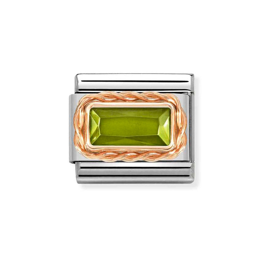 Nomination Rose Gold Composable Classic Peridot Green Baguette Stone Charm