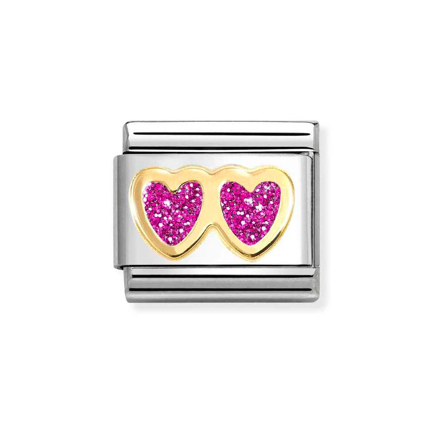 Nomination Gold Composable Classic Glitter Fuchsia Double Hearts Charm