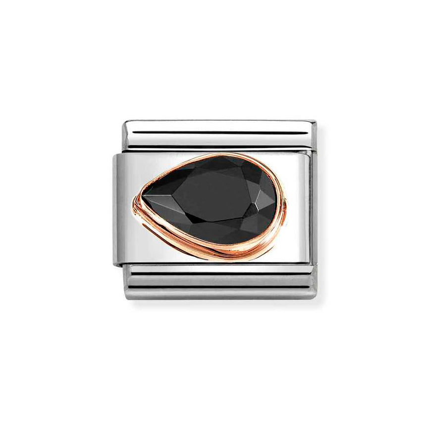 Nomination Rose Gold Composable Classic Black Cz Faceted Drop Left Side Charm