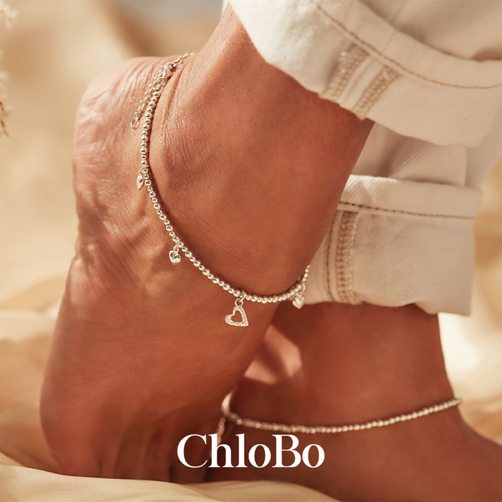 ChloBo Silver Mini Cute Multi Heart Anklet