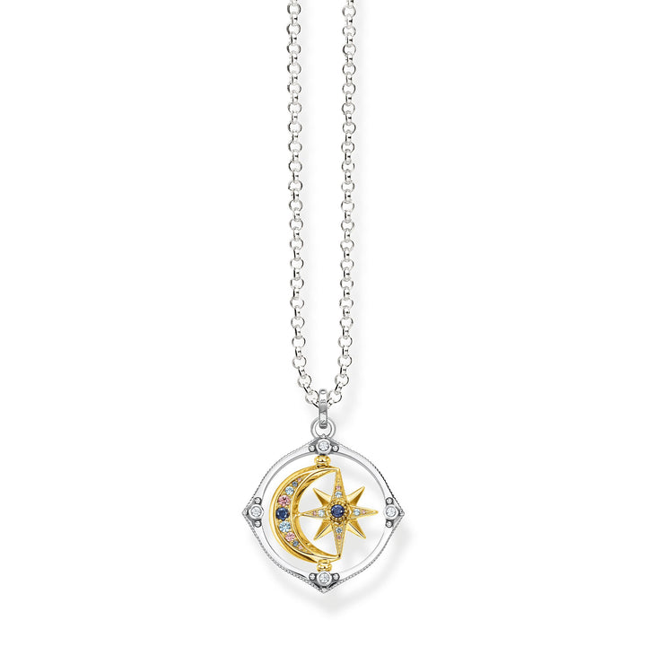 Thomas Sabo Silver and Gold CZ Moon Star Spinning Necklace