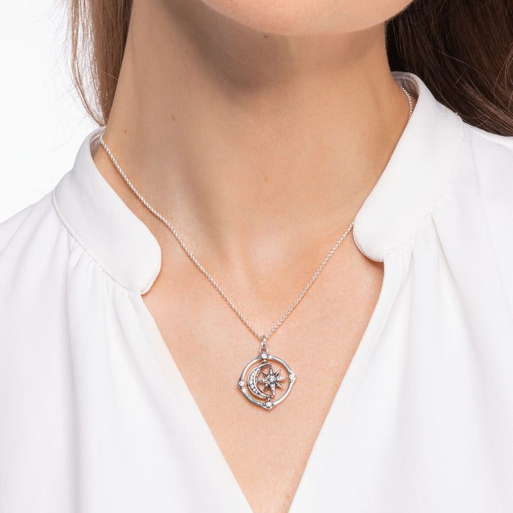 Thomas Sabo Silver CZ Moon Star Spinning Necklace