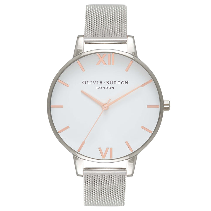 Olivia Burton Silver White Dial Mesh Watch