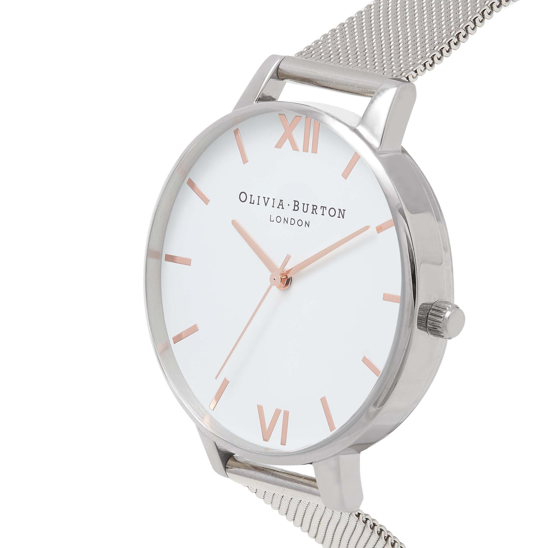 Olivia Burton Silver White Dial Mesh Watch