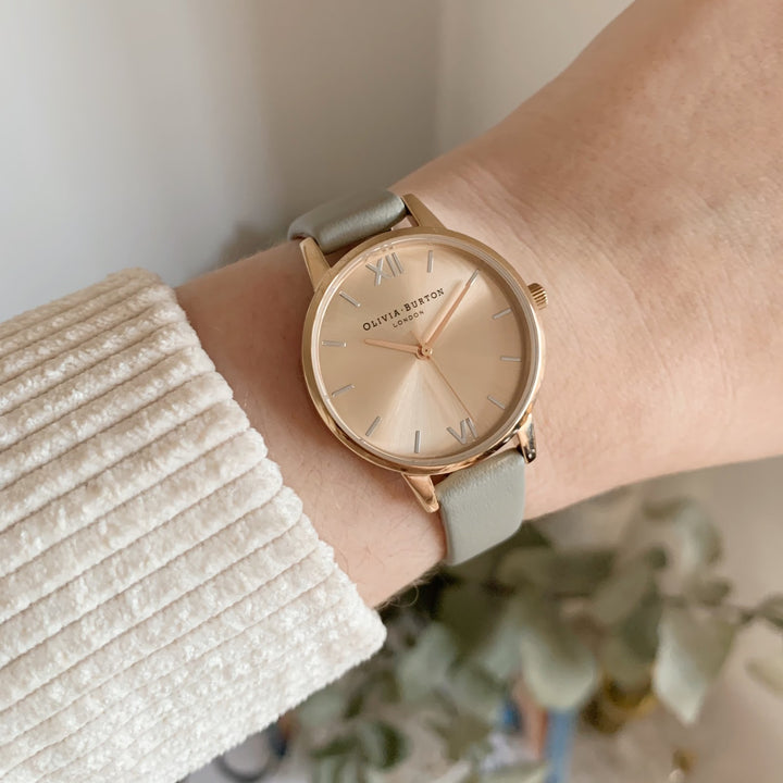 Olivia Burton Midi Dial Grey Strap Rose Gold Watch