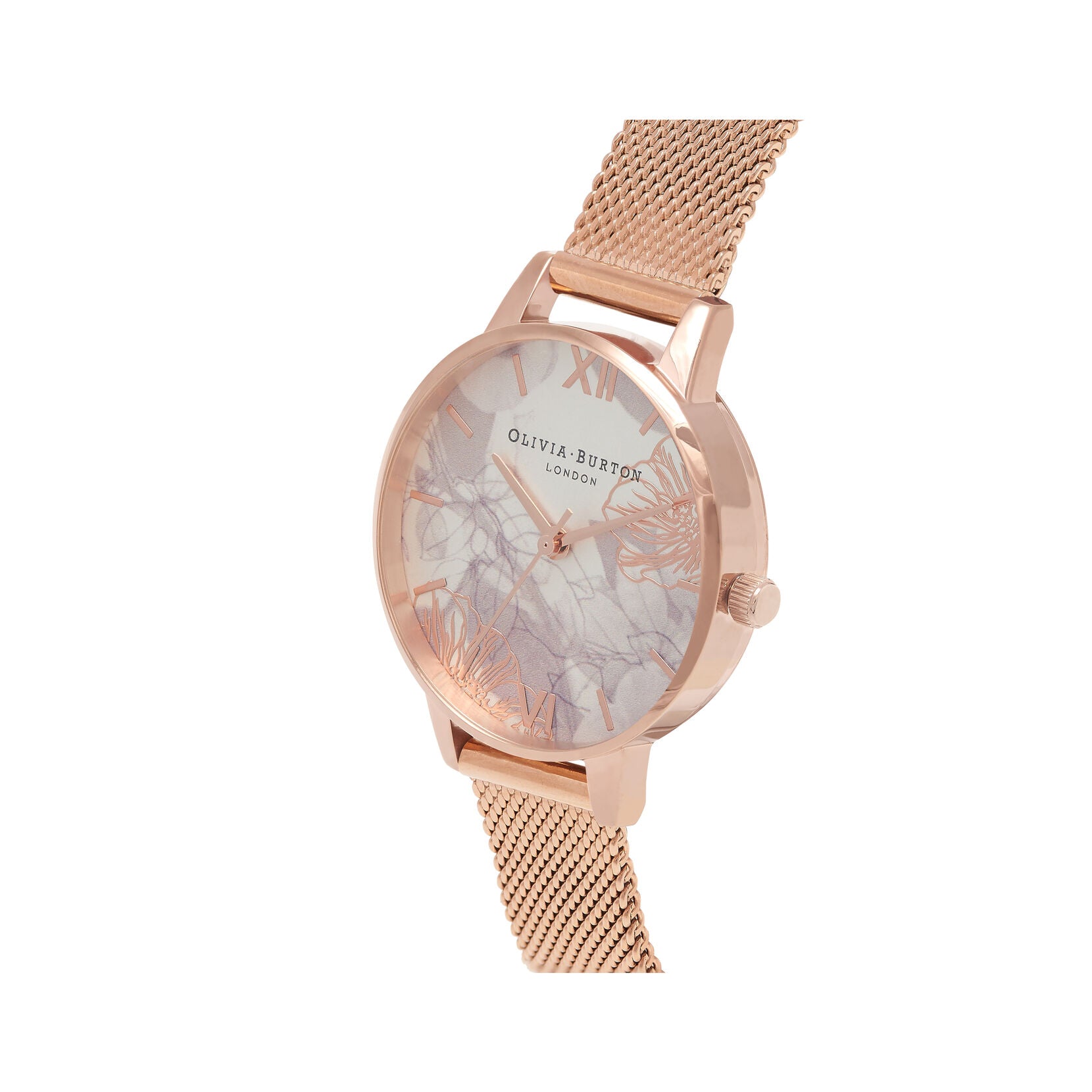 Olivia Burton Rose Gold Abstract Floral Dial Mesh Strap Watch Mococo