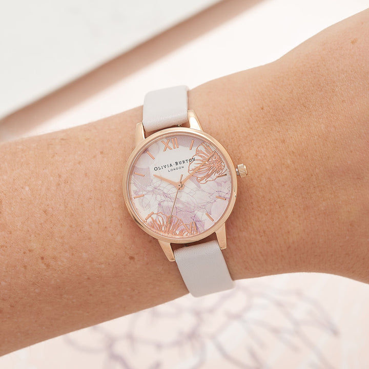 Olivia Burton Rose Gold Abstract Floral Dial Blush Strap Watch