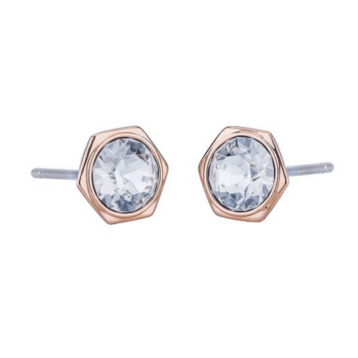 Swarovski Rose Gold Hexagon CZ Stud Earrings