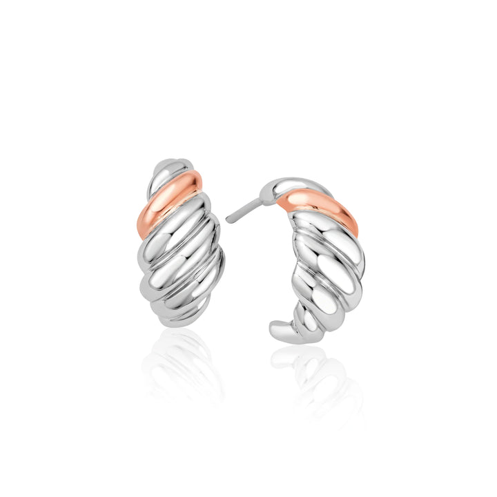 Clogau Lovers Twist Silver Creole Huggie Style Earrings