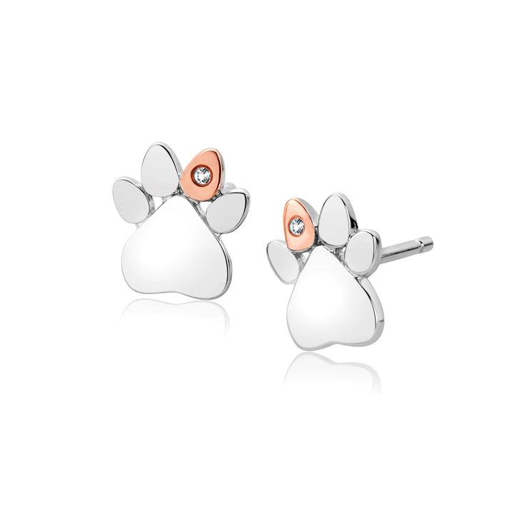 Clogau Paw Print on My Heart Silver Stud Earrings