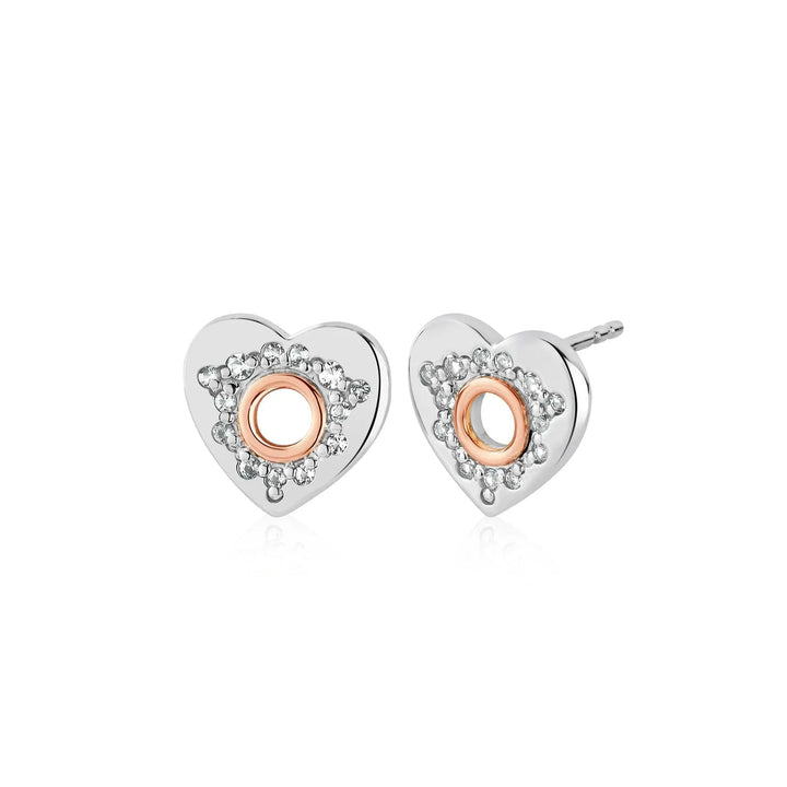 Clogau Cariad Sparkle Heart Silver Stud Earrings