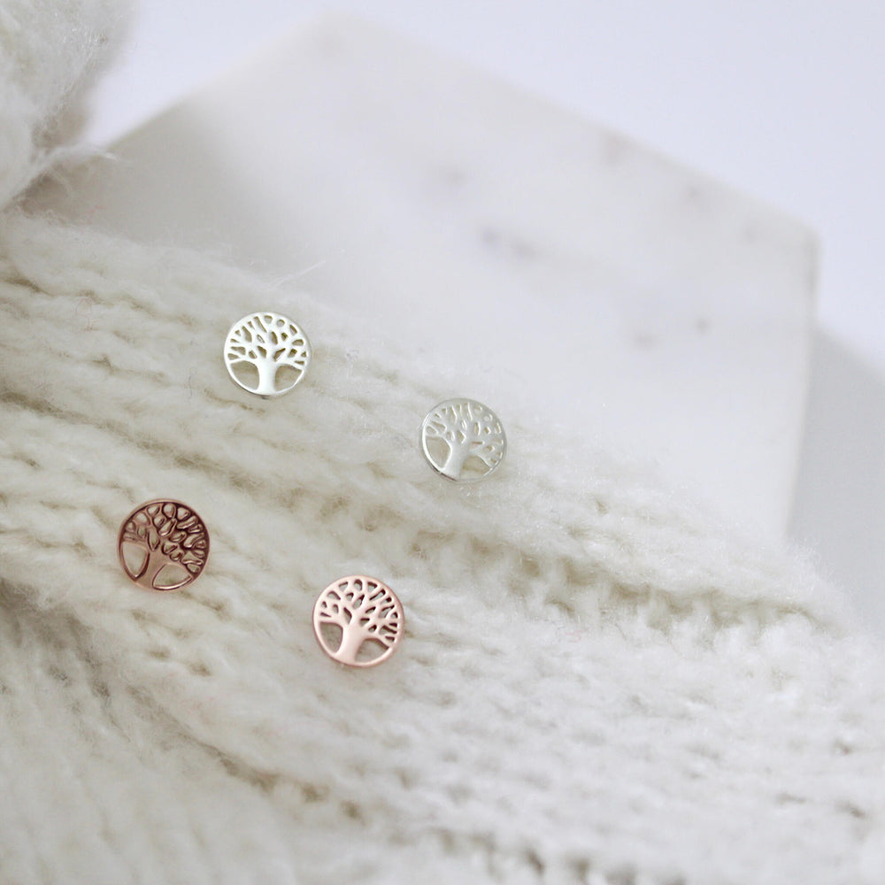 Ol&Co Rose Gold Plated Tree Of Life Stud Earrings