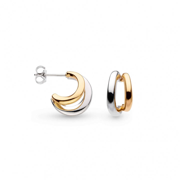 Kit Heath Two Tone Bevel Cirque Golden Twin Hoop Earrings