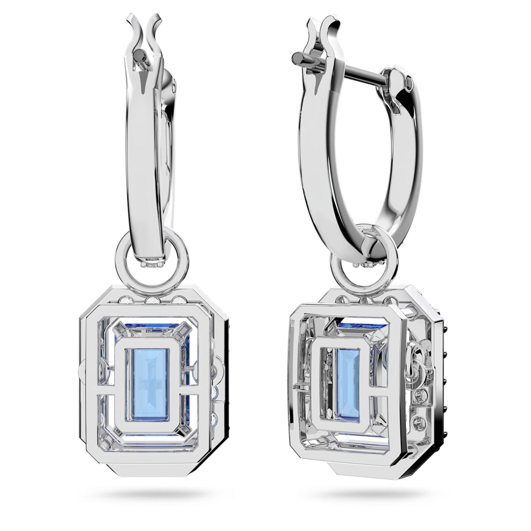 Swarovski Silver Millenia Octagon Cut Blue Crystal Rhodium Plated Earrings