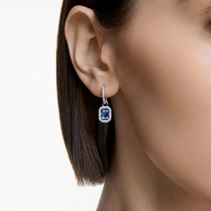 Swarovski Silver Millenia Octagon Cut Blue Crystal Rhodium Plated Earrings