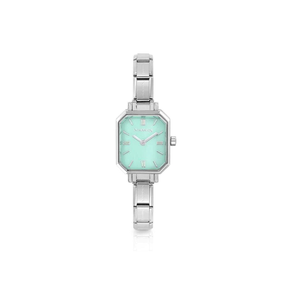 Nomination Classic Silver Rectangular Aqua Green Dial Watch