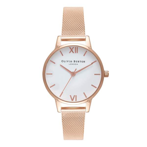 Olivia Burton White Dial & Rose Gold Mesh Watch