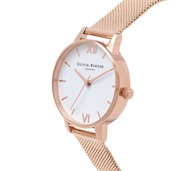 Olivia Burton White Dial & Rose Gold Mesh Watch