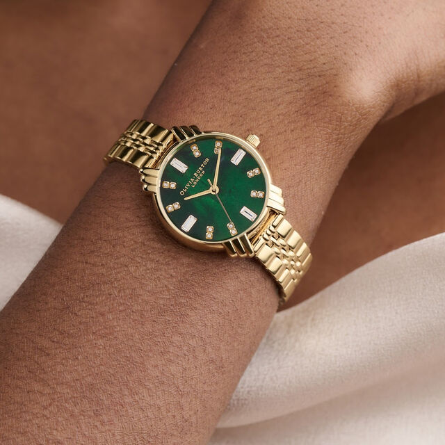 Olivia Burton Gold Art Deco Midi Dial Green Watch