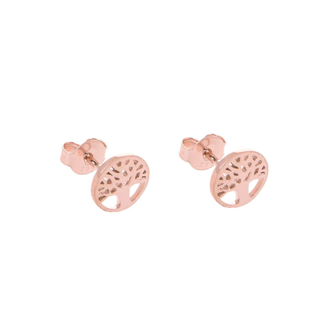 Ol&Co Rose Gold Plated Tree Of Life Stud Earrings