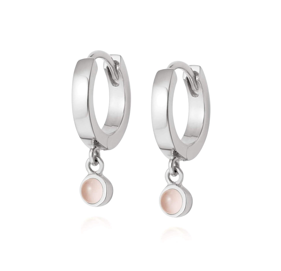 Daisy London Sterling Silver Rose Quartz Healing Huggie Hoops