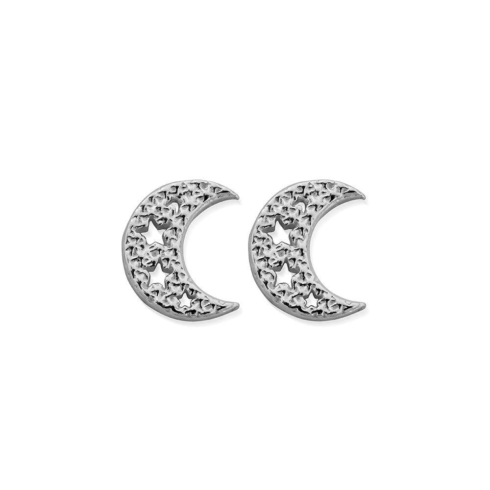 ChloBo Silver Starry Moon Stud Earrings