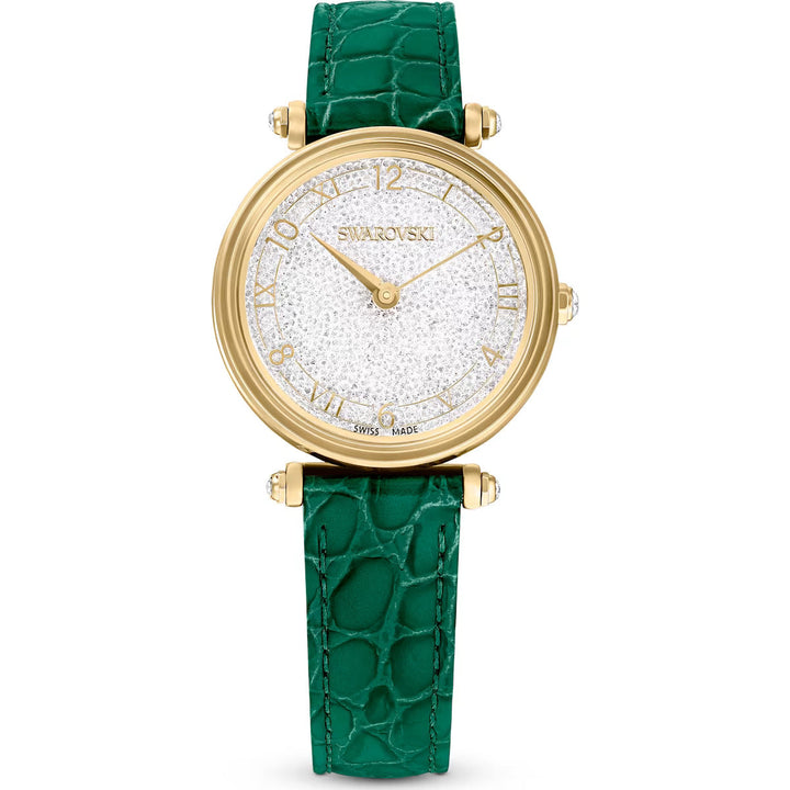 Swarovski Gold Crystalline Wonder Green Leather Watch