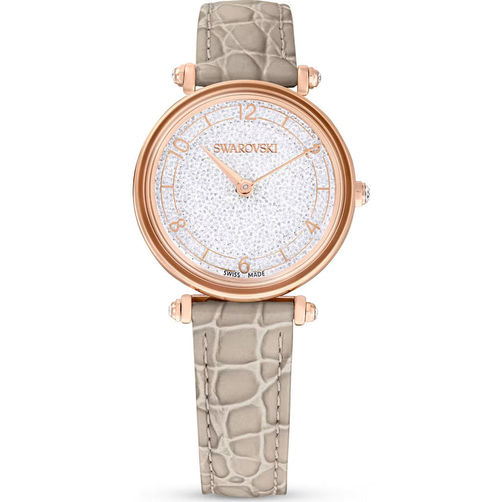 Swarovski Rose Gold Crystalline Wonder Beige Leather Watch